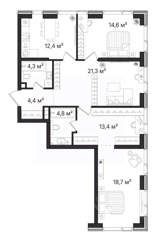 3-комн. квартира, 93,9 м², в ЖК 1-й Нагатинский