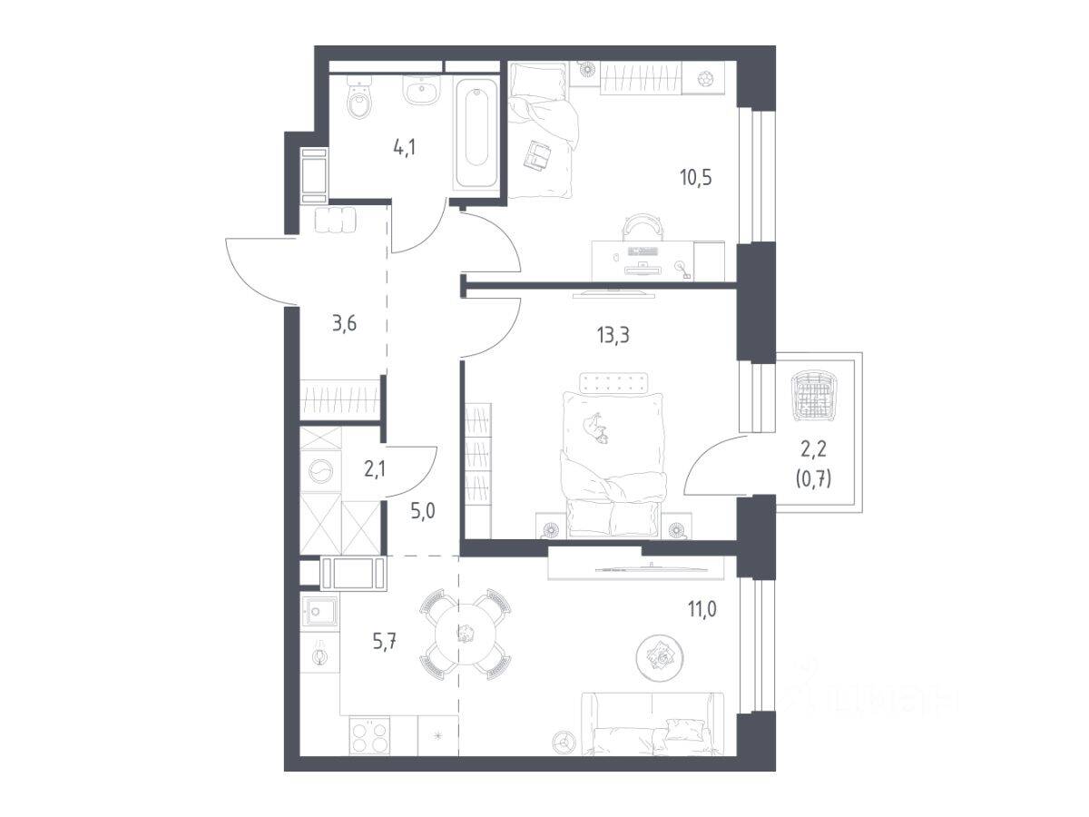 2-комн. квартира, 55,3 м², в ЖК Мытищи Парк