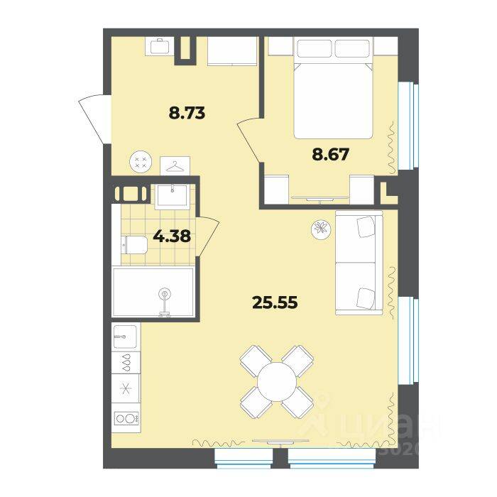 1-комн. квартира, 47,33 м², в Апарт-комплекс Лиговский, 127
