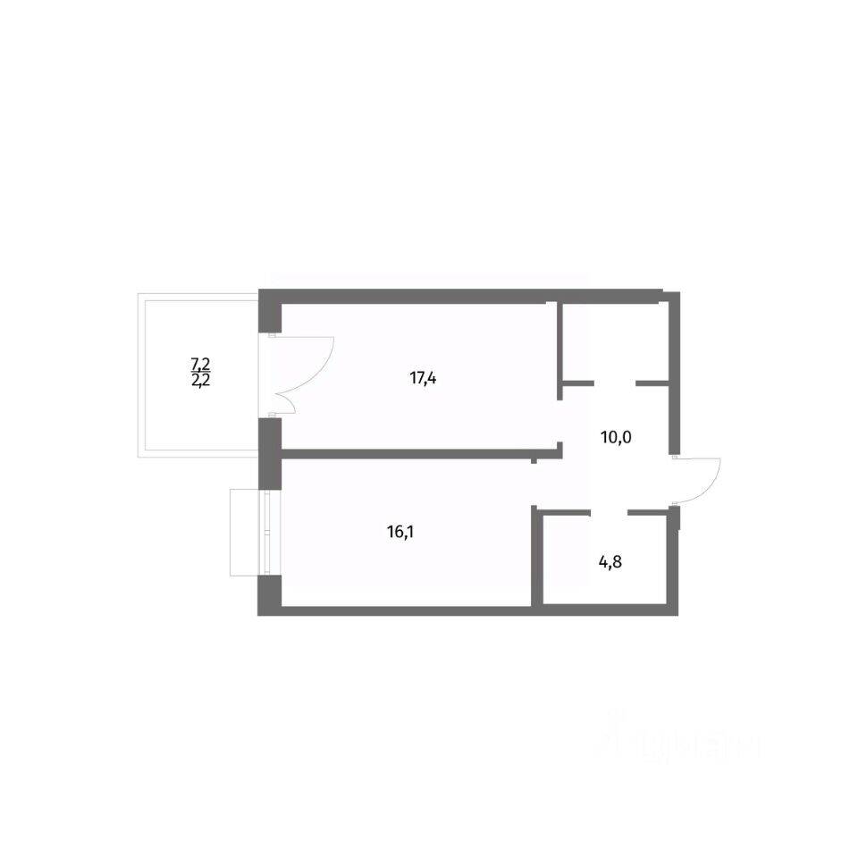Планировка 1 комнатной квартиры, 50.5 м², в «Парусная 1»