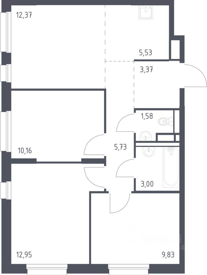 3-комн. квартира, 64,52 м², в ЖК Новые Лаврики
