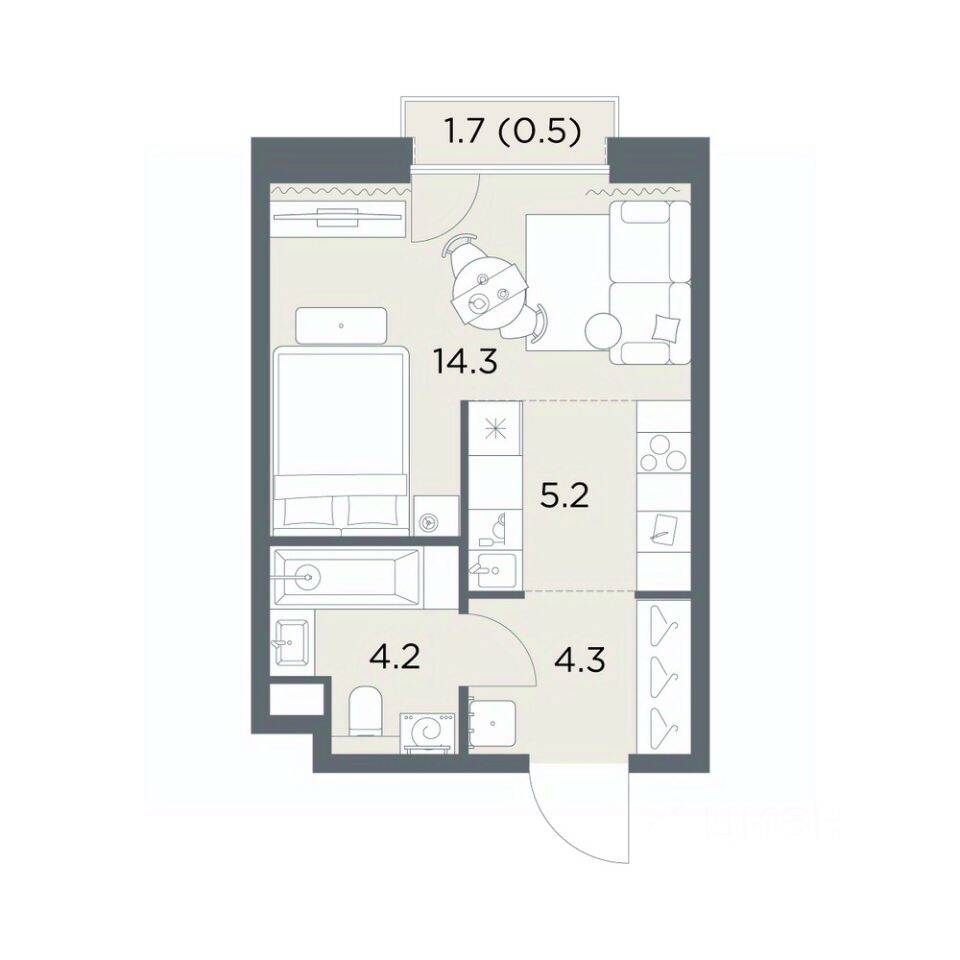 Планировка 1 комнатной квартиры, 28.5 м², в «Станиславский»