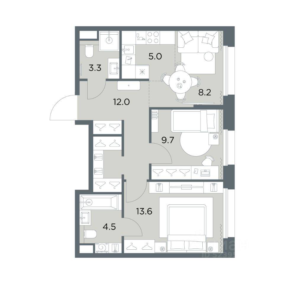 3-комн. квартира, 56,3 м², в ЖК «Станиславский»