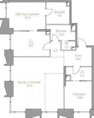 2-комн. квартира, 101,8 м², в ЖК Коллекция Лужники