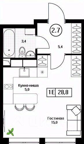 Квартира-студия, 28,8 м², в ЖК Пушкино Град