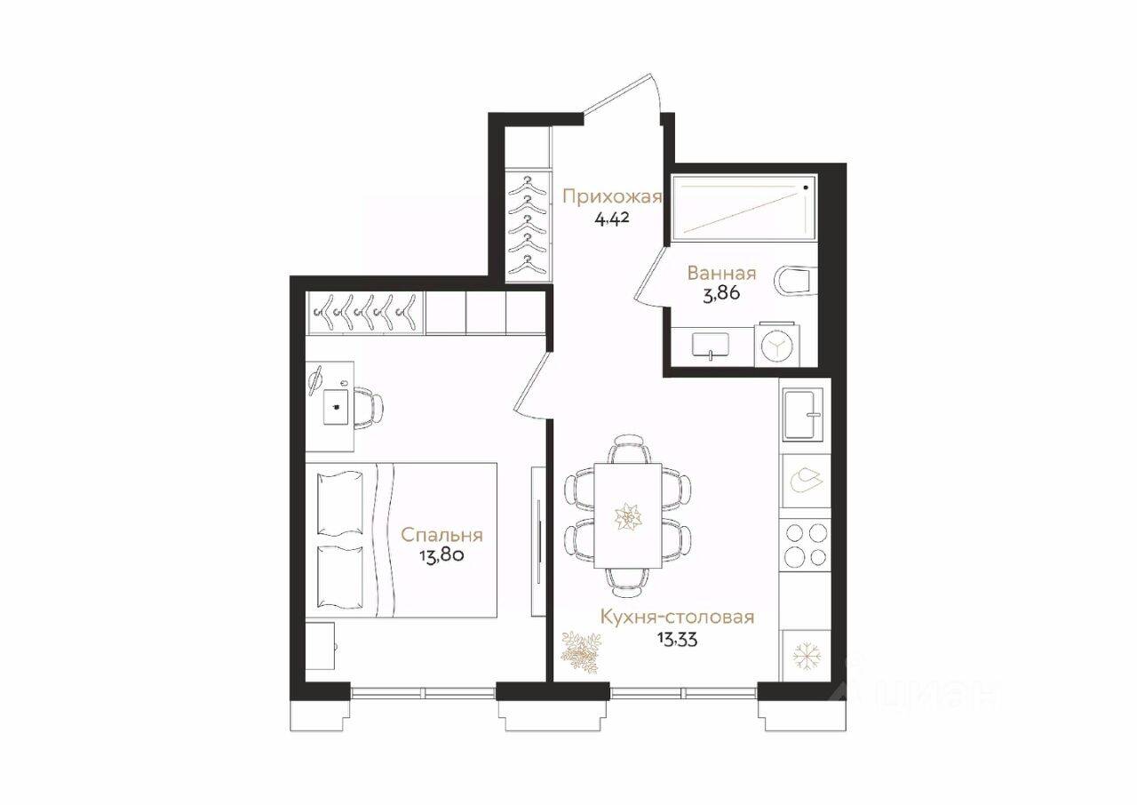 1-комн. квартира, 35,41 м², в ЖК ID Petrogradskaya