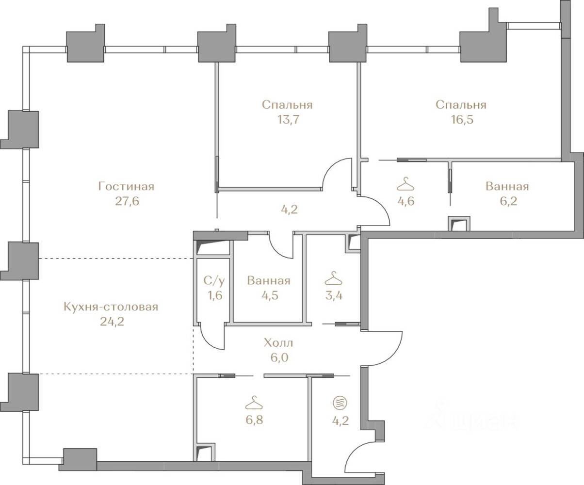 2-комн. квартира, 123,5 м², в ЖК Коллекция Лужники
