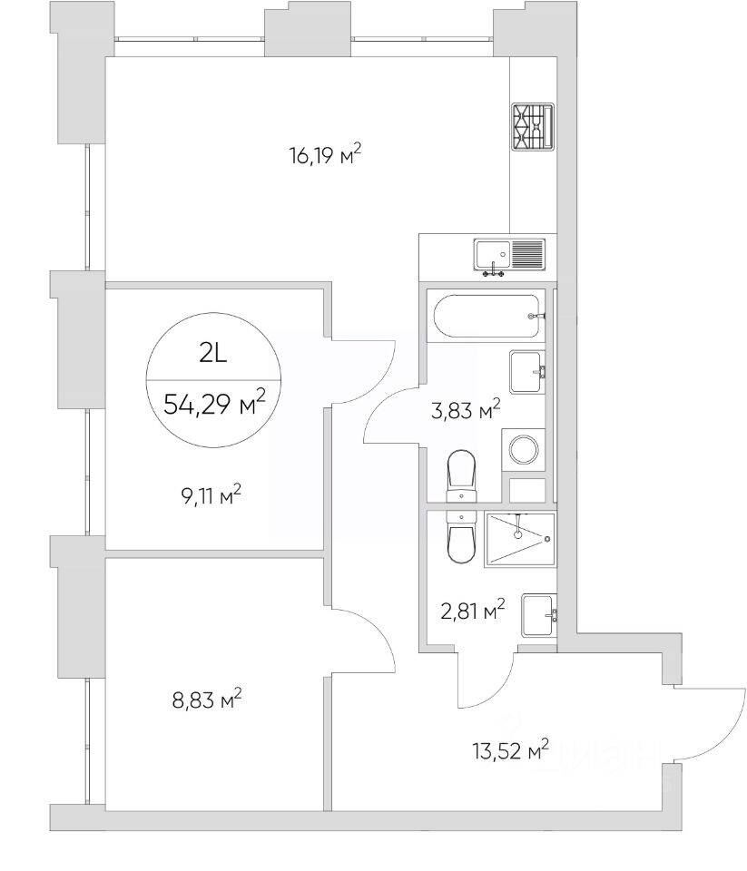 2-комн. квартира, 54,5 м², в Апарт-комплекс N'ice loft