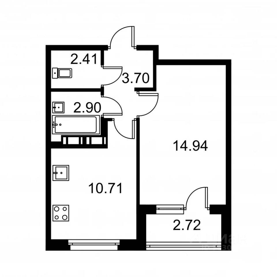 1-комн. квартира, 36,02 м², в ЖК Квартал Заречье