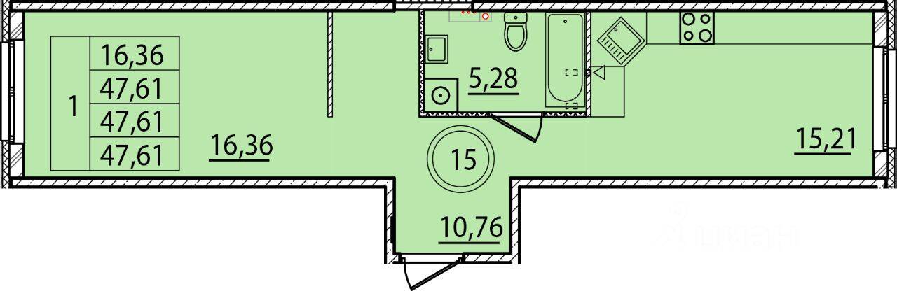 1-комн. квартира, 47,61 м², в Малоэтажный ЖК Образцовый квартал 15