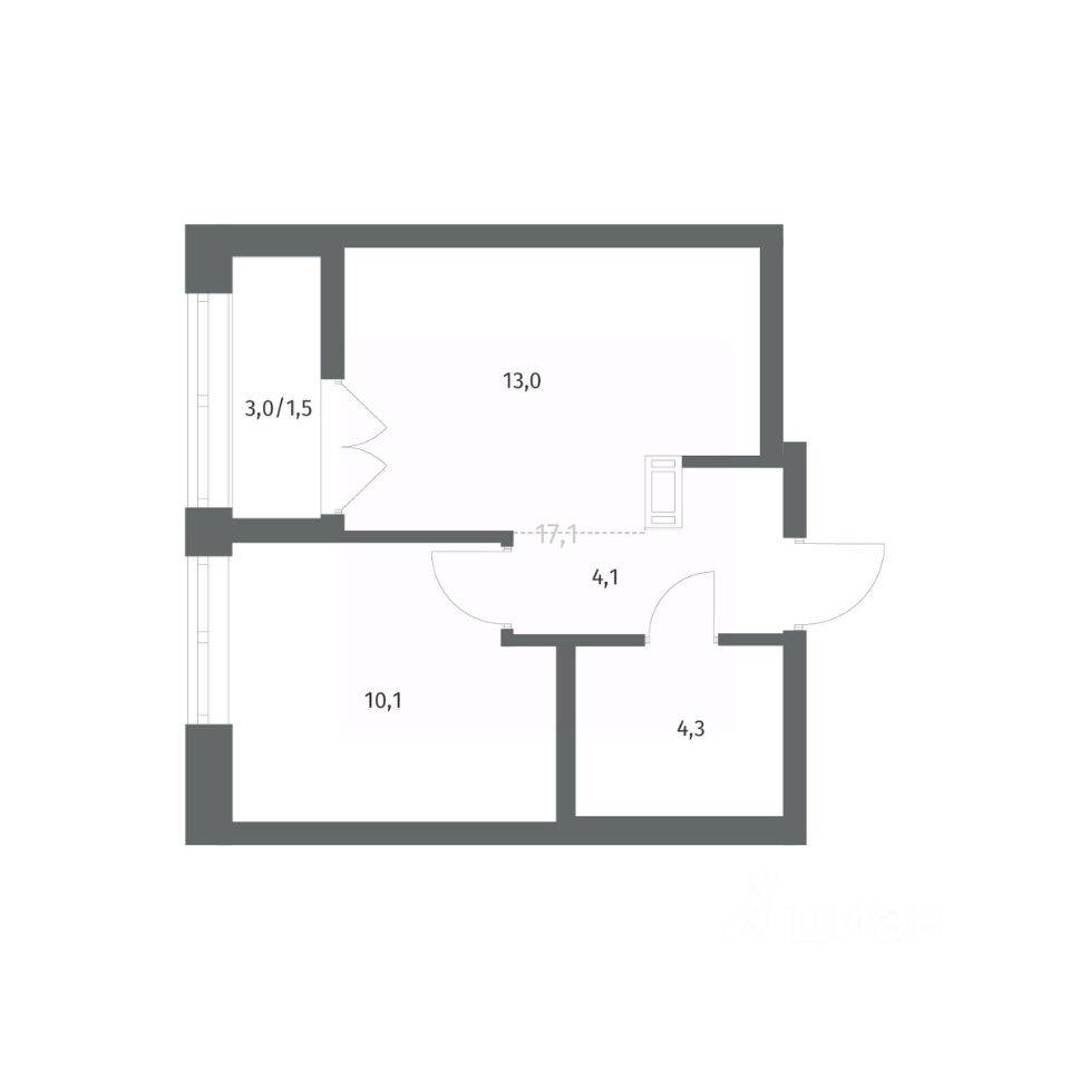 Планировка 1 комнатной квартиры, 33.01 м², в «NEWПИТЕР»