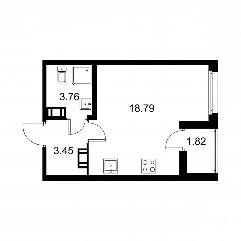 Квартира-студия, 26,91 м², в ЖК Квартал Заречье