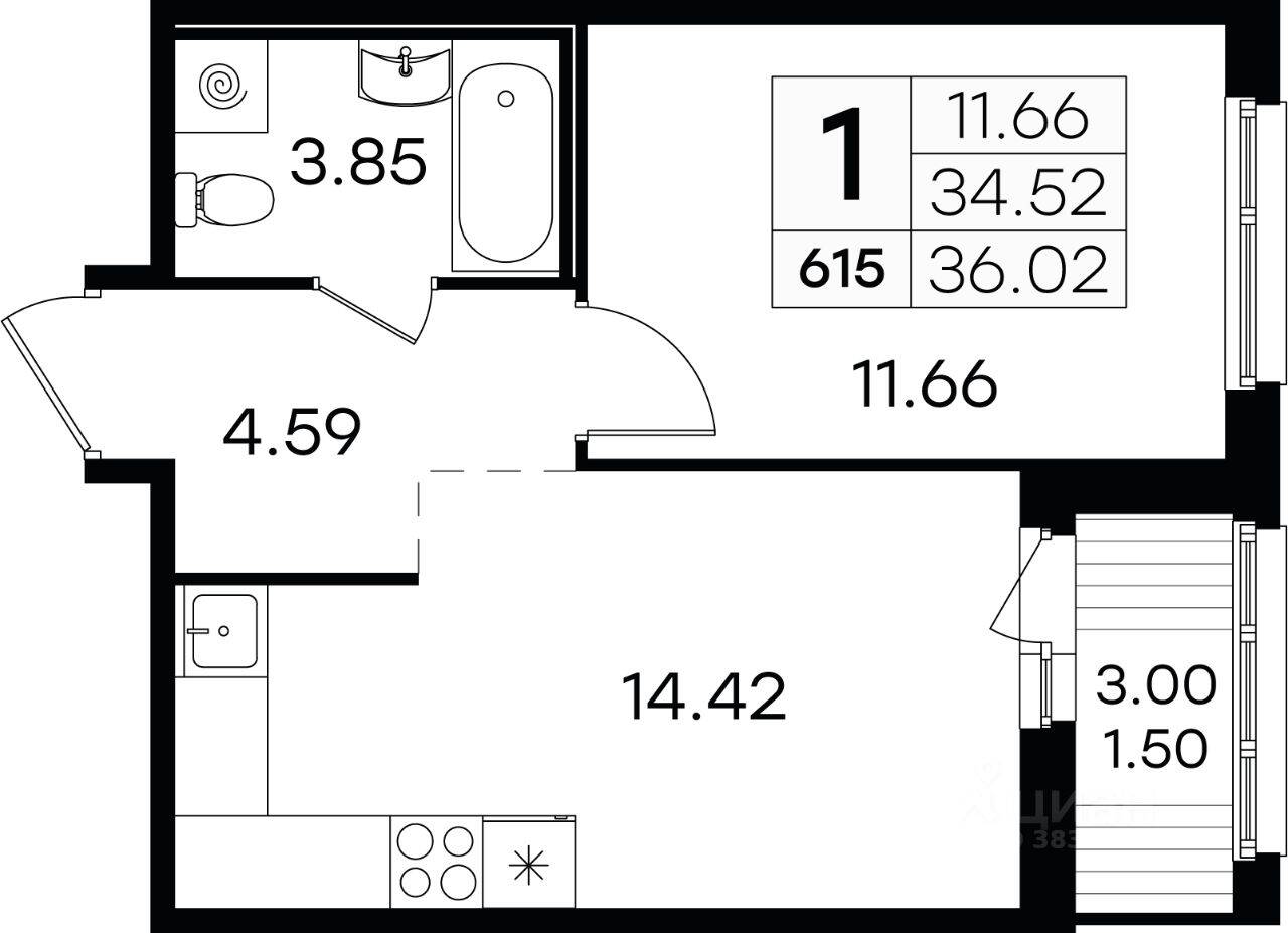 1-комн. квартира, 35,8 м², в ЖК GloraX Парголово