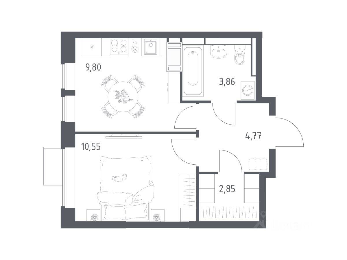 Планировка 1 комнатной квартиры, 31.83 м², в «Большое Путилково»