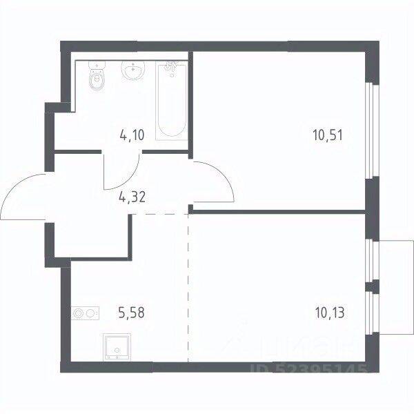 1-комн. квартира, 34,64 м², в ЖК «Пригород Лесное»
