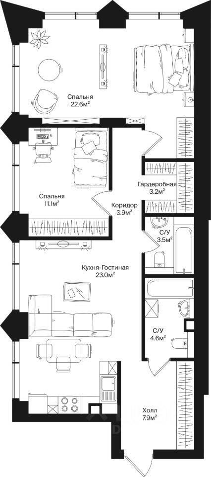 2-комн. квартира, 79,8 м², в ЖК «Ракурс»