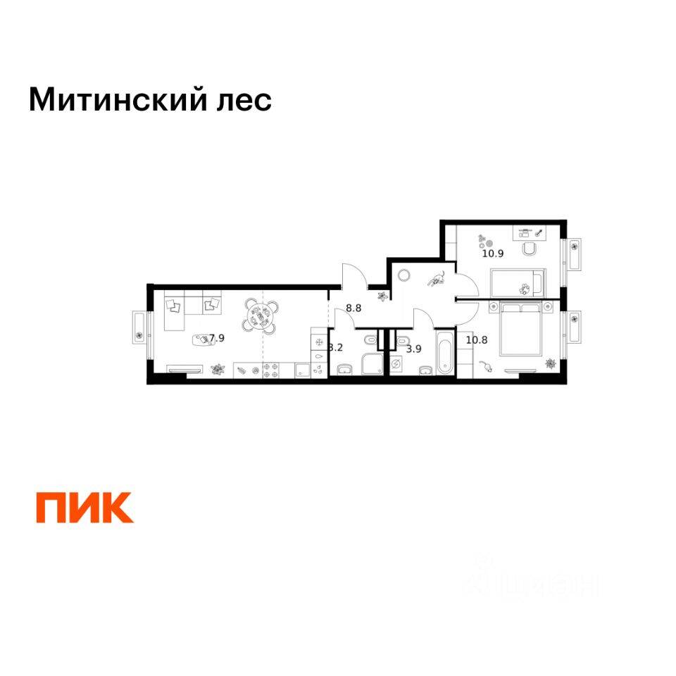 2-комн. квартира, 58,6 м², в ЖК Митинский лес