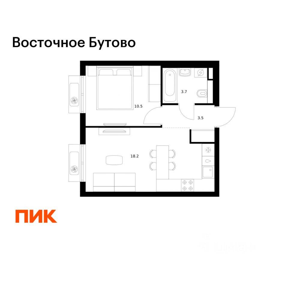 1-комн. квартира, 35,9 м², в ЖК «Восточное Бутово»