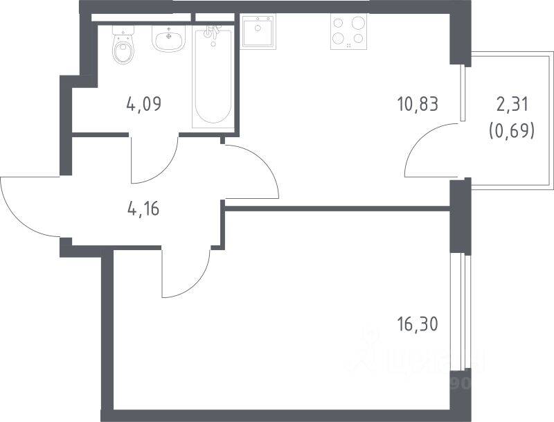 1-комн. квартира, 36,07 м², в ЖК Мытищи Парк