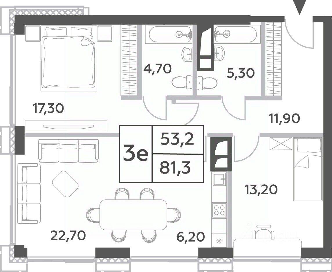 3-комн. квартира, 81,3 м², в ЖК Will Towers