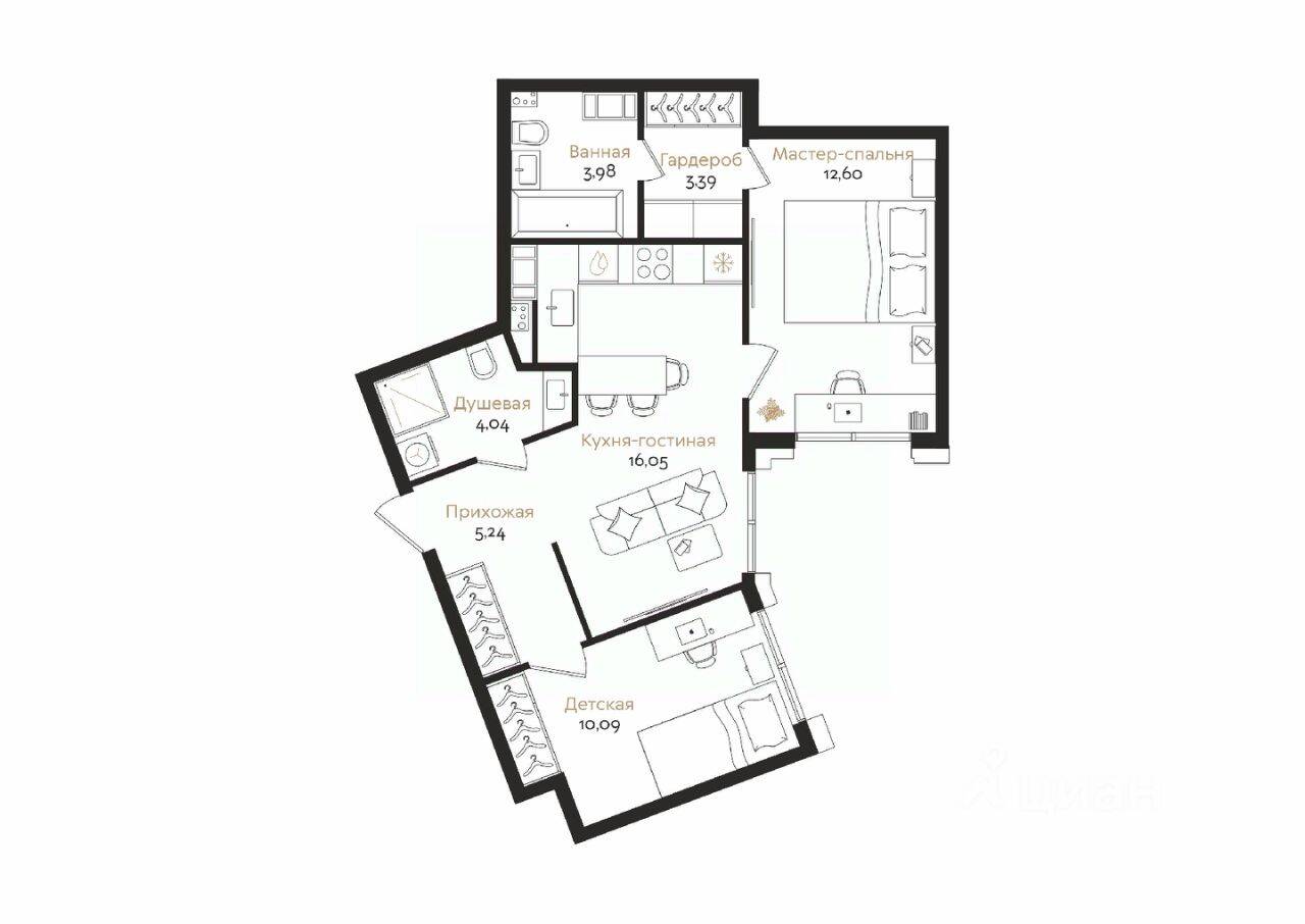 2-комн. квартира, 55,39 м², в ЖК ID Petrogradskaya