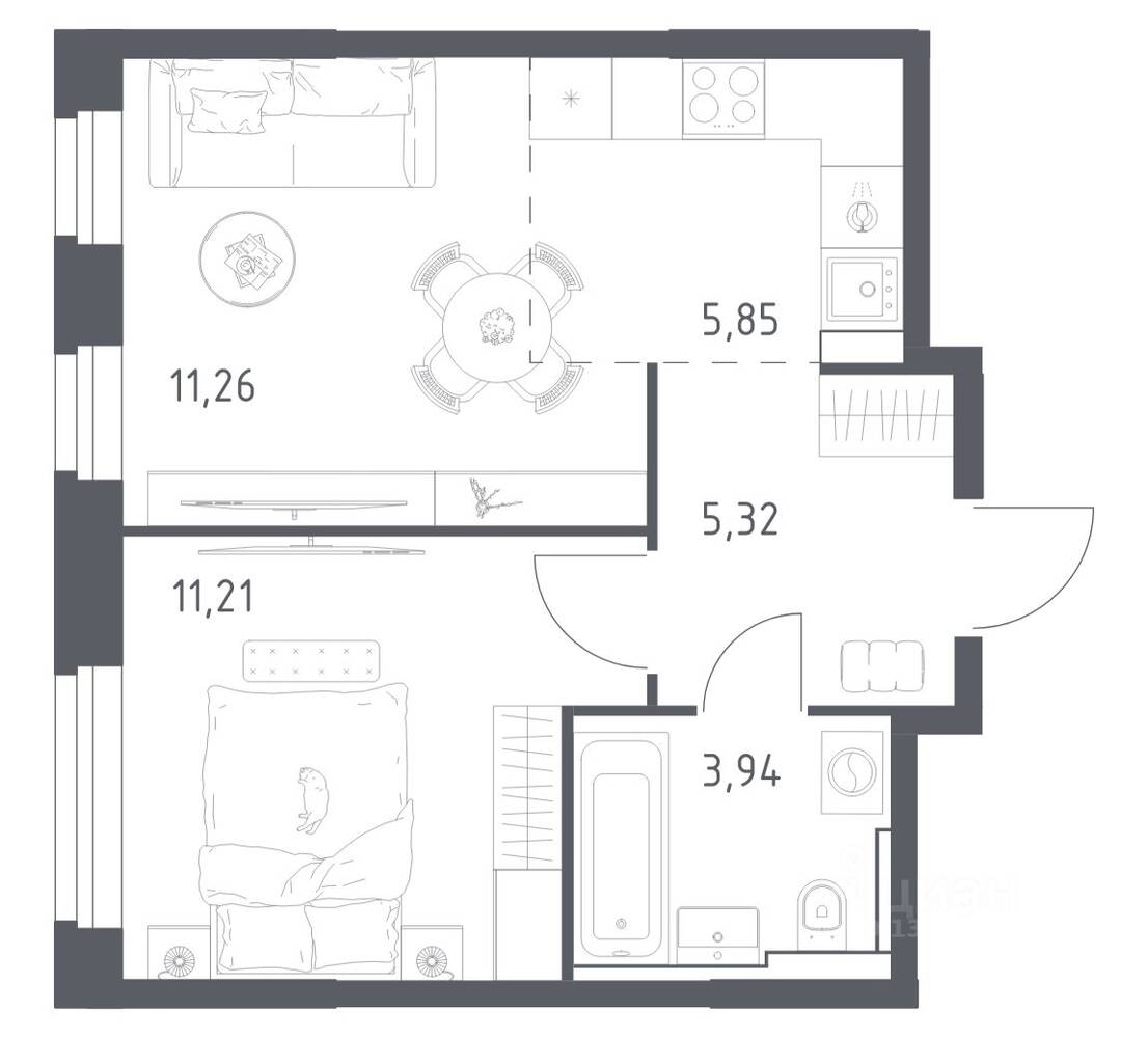 1-комн. квартира, 37,58 м², в ЖК Квартал Строгино