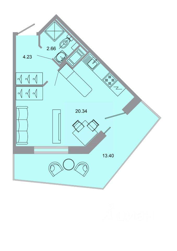 Квартира-студия, 30,5 м², в ЖК Стороны света