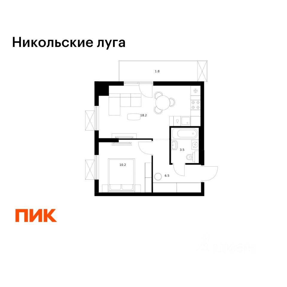 1-комн. квартира, 40,2 м², в ЖК Никольские луга