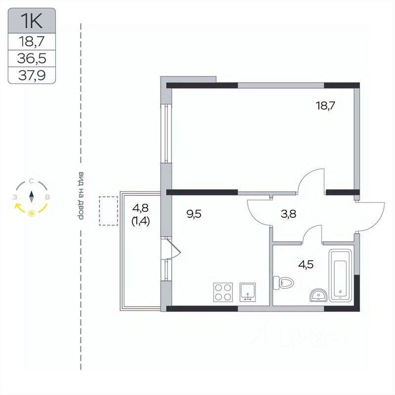 1-комн. квартира, 37,9 м², в ЖК «Пироговская Ривьера»