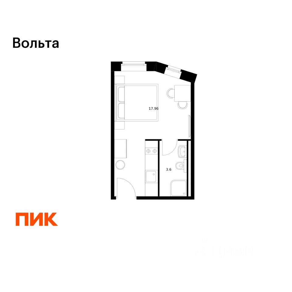 Квартира-студия, 20,4 м², в Апарт-комплекс Вольта