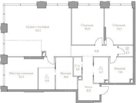 3-комн. квартира, 133 м², в ЖК Коллекция Лужники