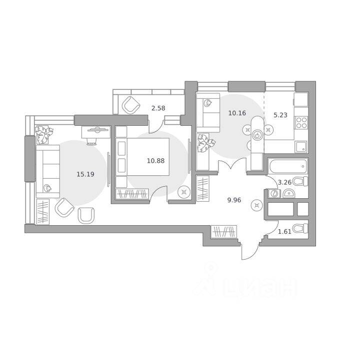3-комн. квартира, 58,87 м², в ЖК Ильинойс