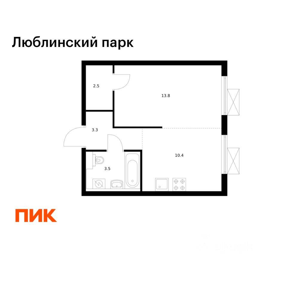 1-комн. квартира, 33,5 м², в ЖК «Люблинский парк»