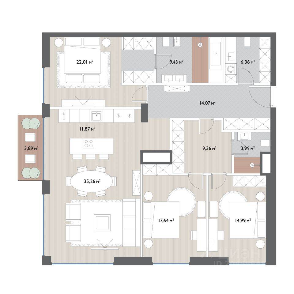 Планировка 4 комнатной квартиры, 150 м², в «Вишневый сад»