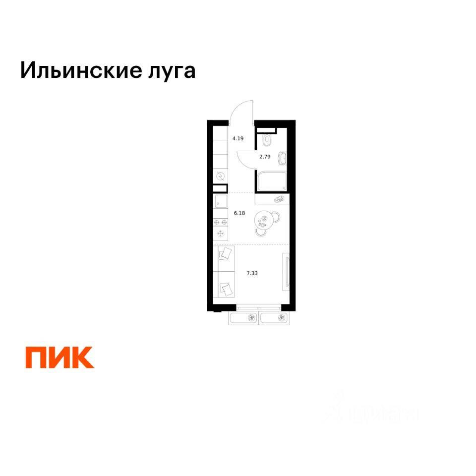 Планировка 1 комнатной квартиры, 20.49 м², в «Ильинские луга»