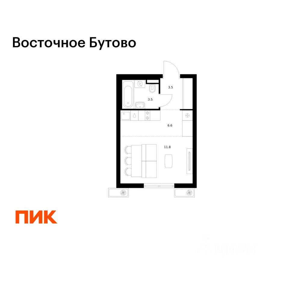 Квартира-студия, 25,4 м², в ЖК «Восточное Бутово»