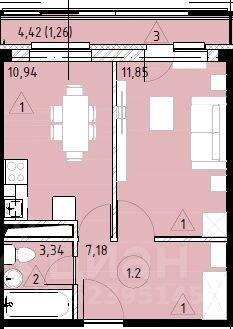 1-комн. квартира, 34,64 м², в ЖК Марусино-6