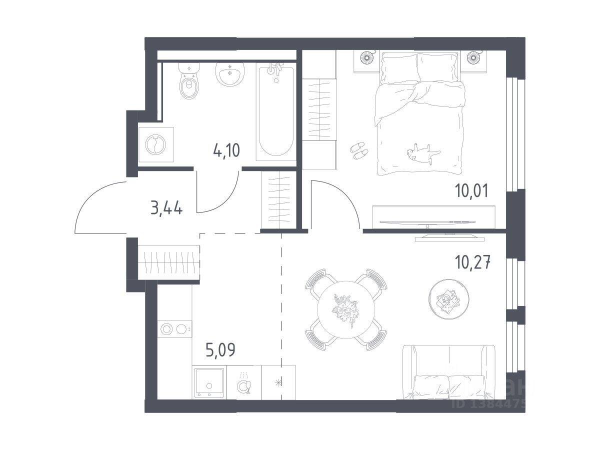 1-комн. квартира, 32,91 м², в ЖК «Пригород Лесное»
