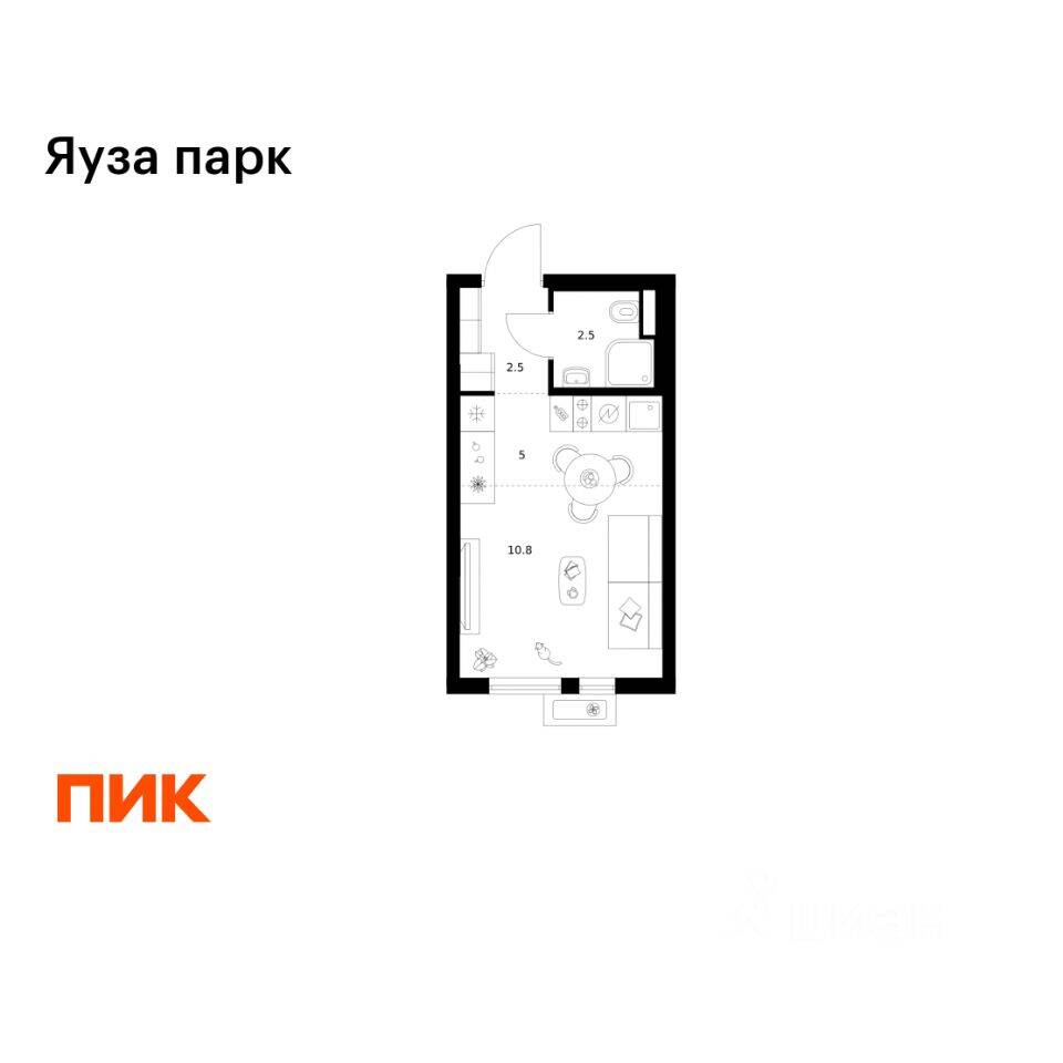 Квартира-студия, 20,8 м², в ЖК Яуза парк (ПИК)