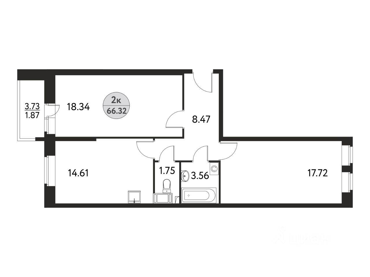 2-комн. квартира, 66,32 м², в ЖК Дом на Сиреневой (Щелково)