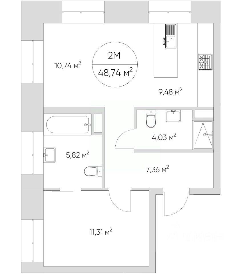 2-комн. квартира, 52 м², в Апарт-комплекс N'ice loft