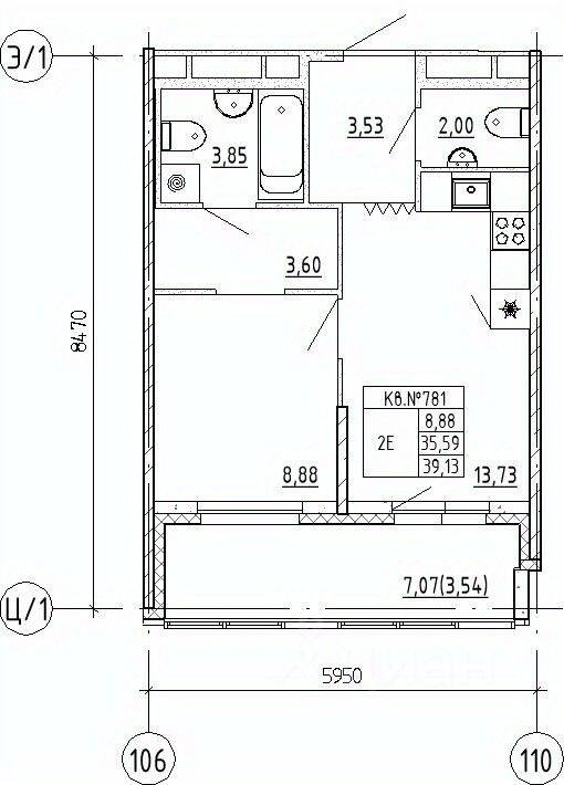 1-комн. квартира, 39,13 м², в ЖК UP-квартал «Воронцовский»