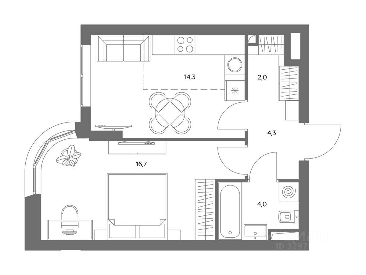 2-комн. квартира, 41,2 м², в ЖК Адмирал