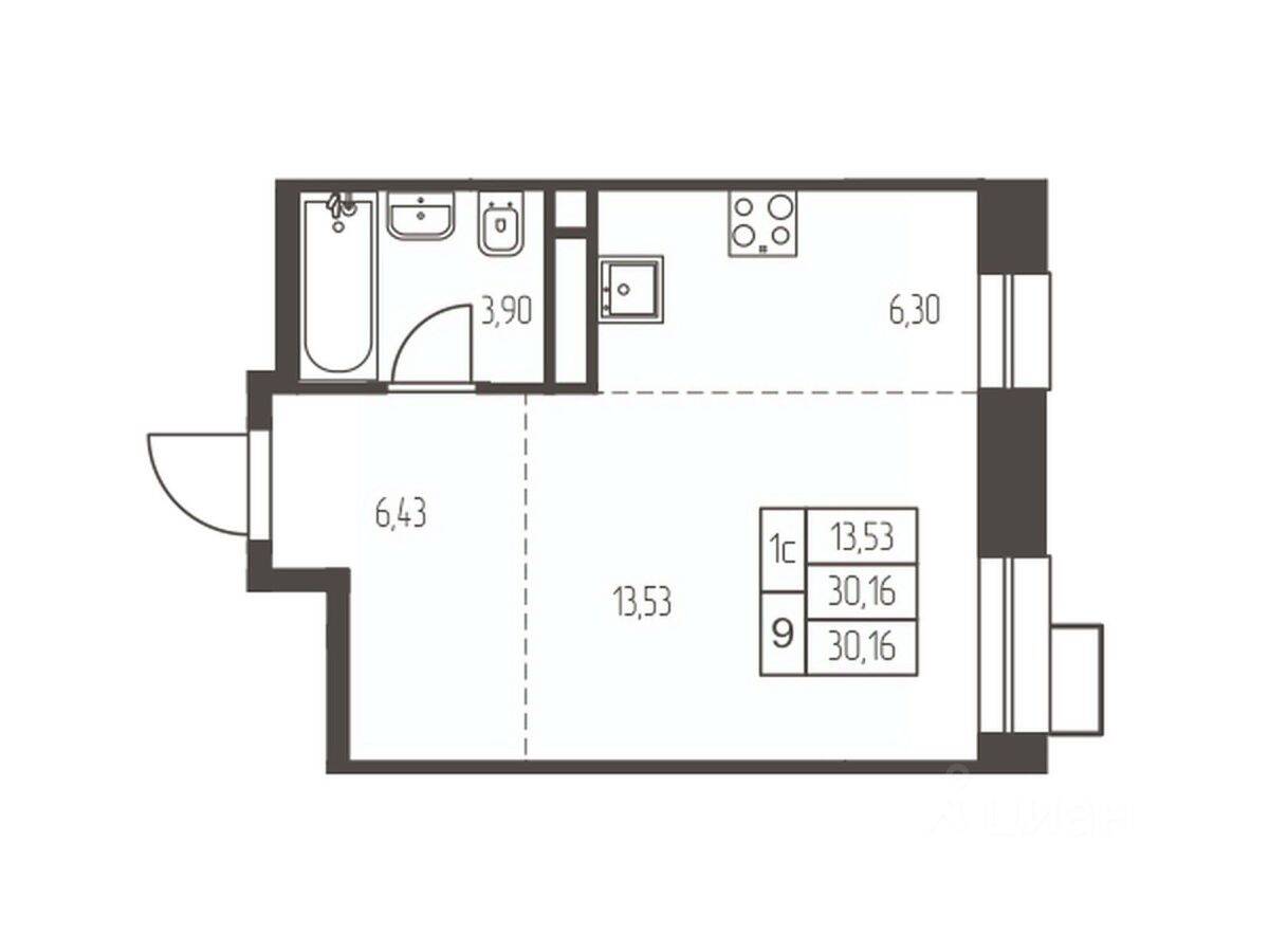 Квартира-студия, 30,2 м², в ЖК Новая Ивантеевка