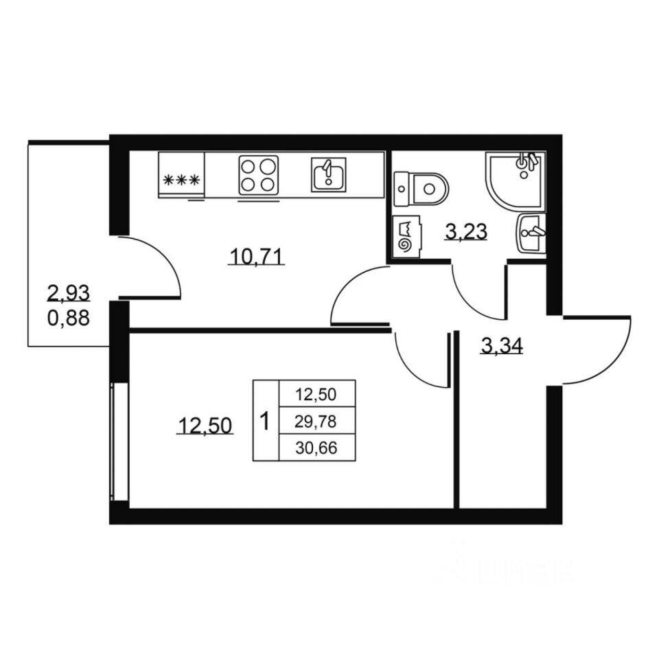 1-комн. квартира, 30,66 м², в ЖК Перспектива