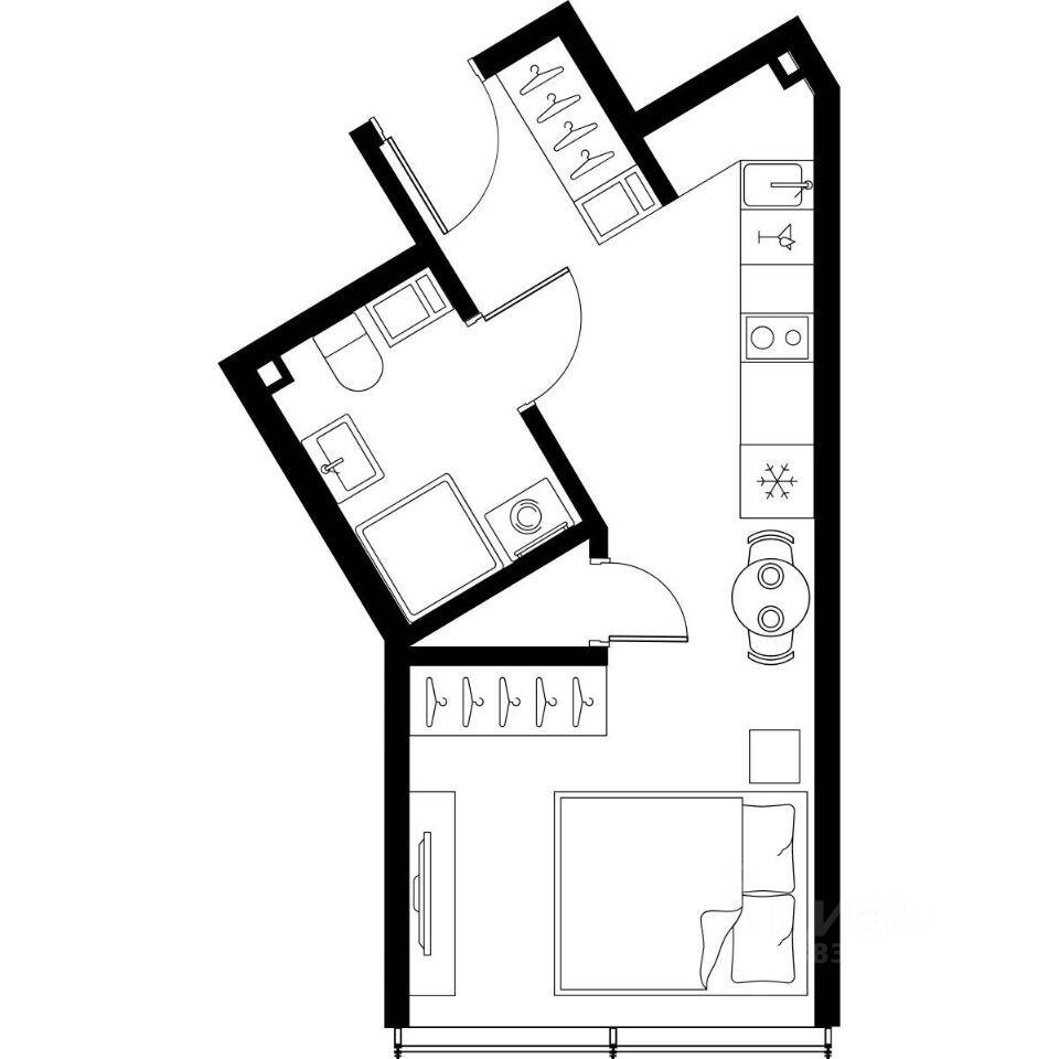 Планировка 1 комнатной квартиры, 24.5 м², в «МОСКО»