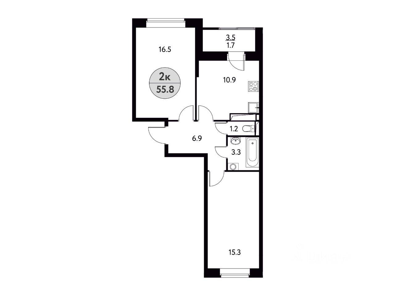 2-комн. квартира, 55,8 м², в ЖК «Солнечная долина» (Щелково)