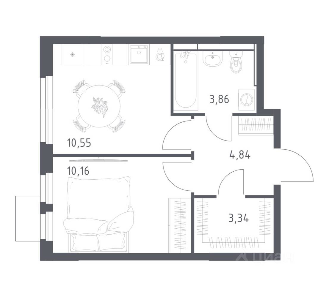 1-комн. квартира, 32,75 м², в ЖК Мытищи Парк