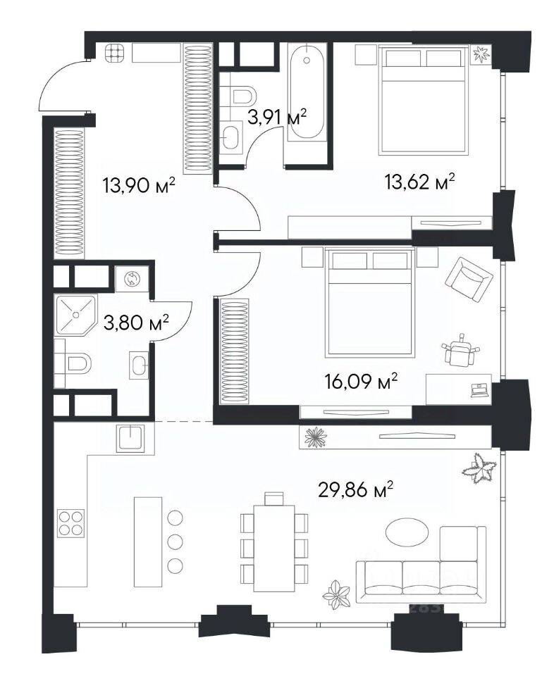 2-комн. квартира, 80,24 м², в ЖК 1-й Нагатинский