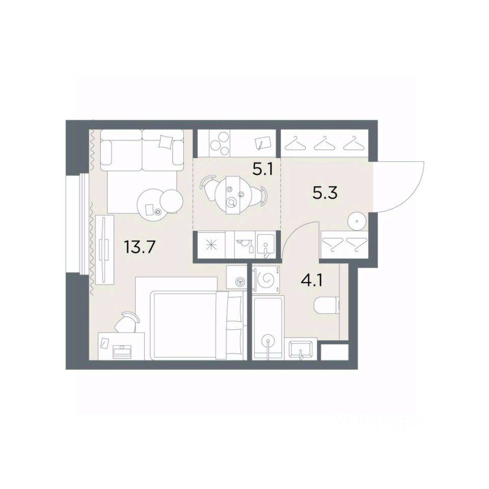 Планировка 1 комнатной квартиры, 28.2 м², в «Станиславский»